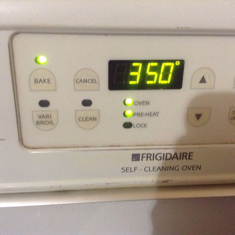First set oven to 350 And let it heat up inside