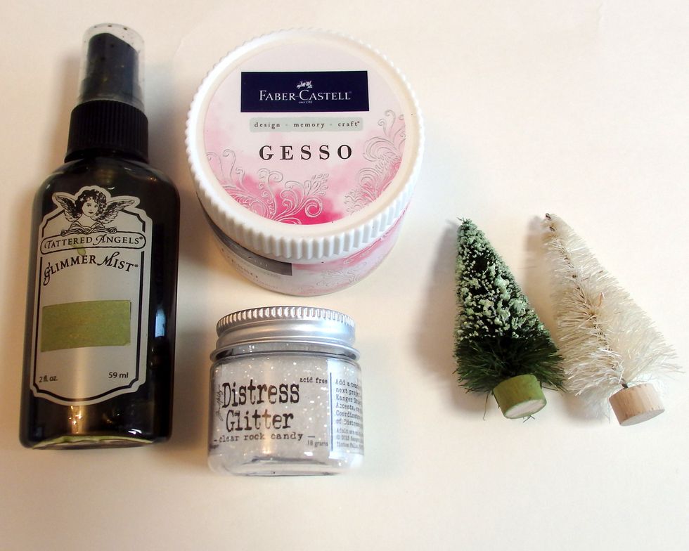 first splay a mist and paint with gesso before it is dry add Glitter