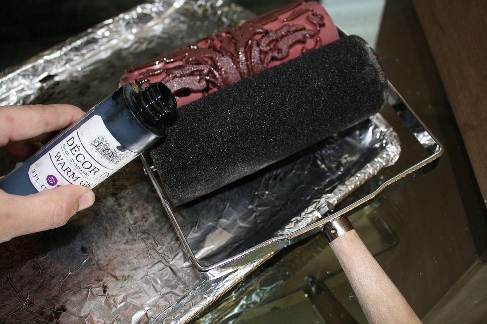 First step is just to add the Warm Gray Ink to the sponge section of your Roller Stamp. This is a very smooth ink that will stretch a long ways. So just make sure the sponge is covered, not saturated.