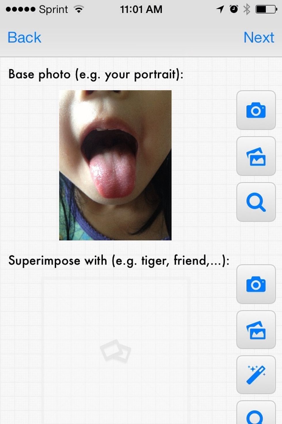First take the 1st picture, normally it's a picture of the face. You can also select the photo from album or even search from the web.