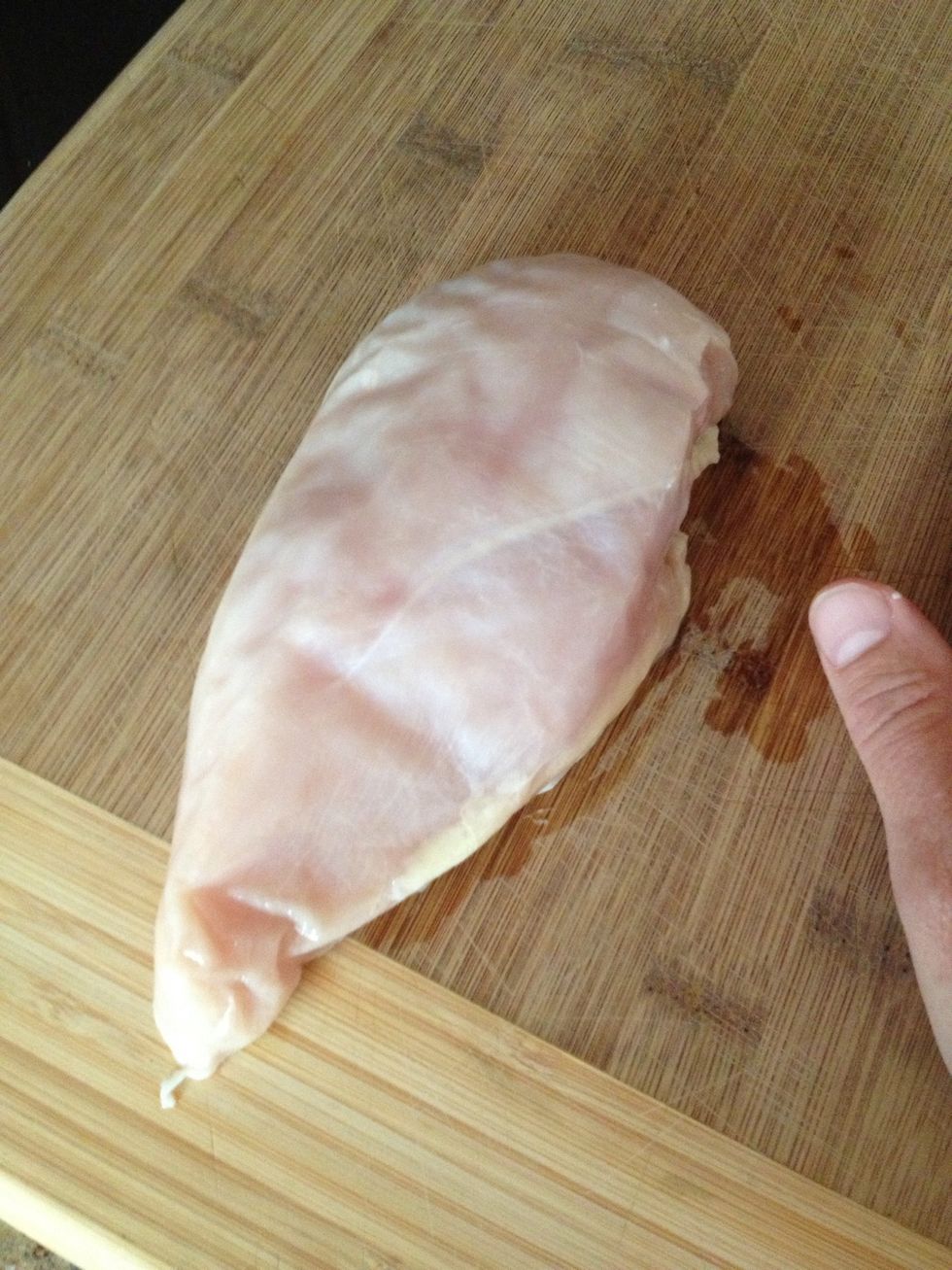 First take your chicken breasts and slice them in half, or butterfly them, lengthwise.