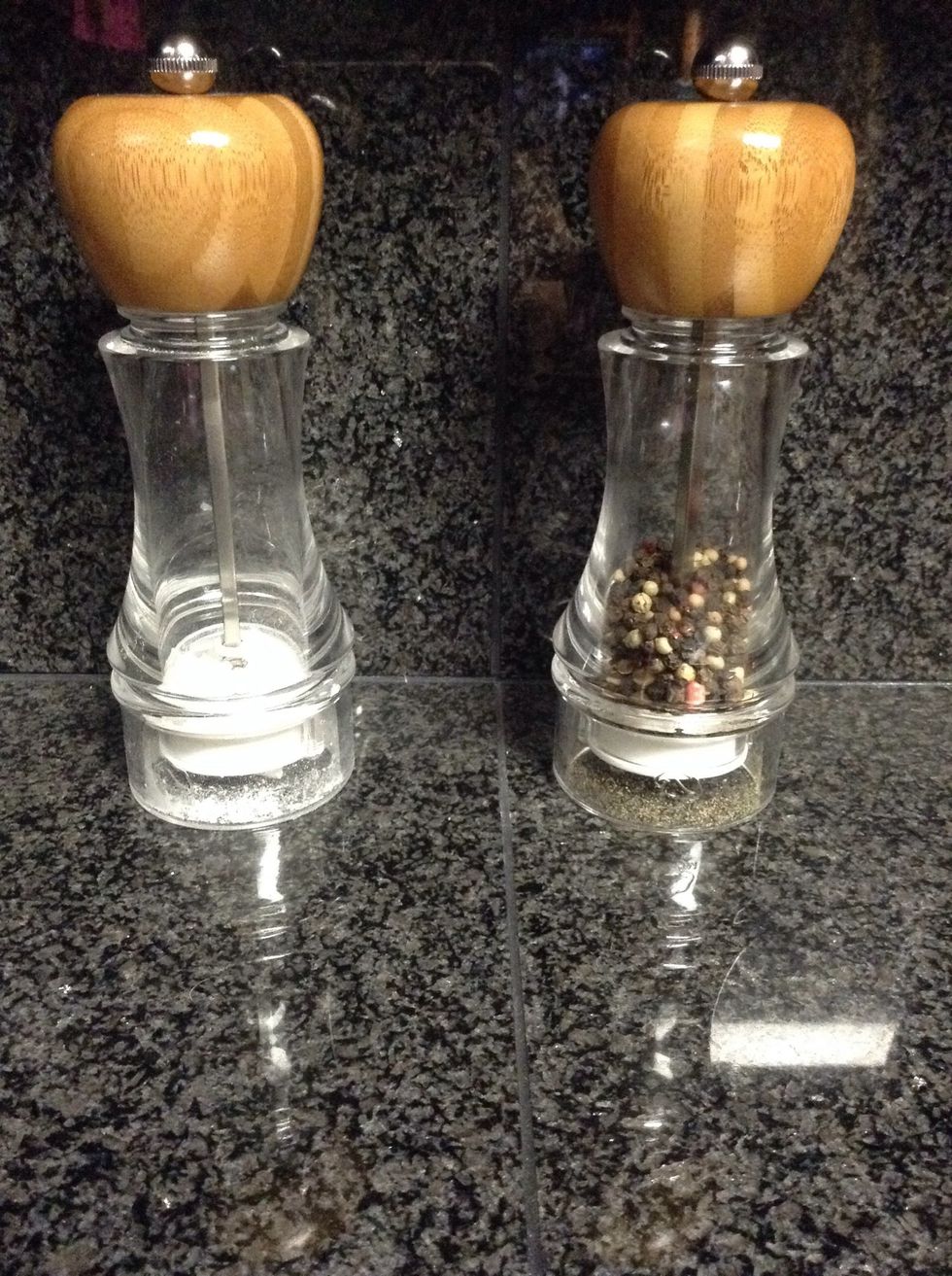 First take your salt,pepper,and chicken and season the chicken with the salt and pepper.