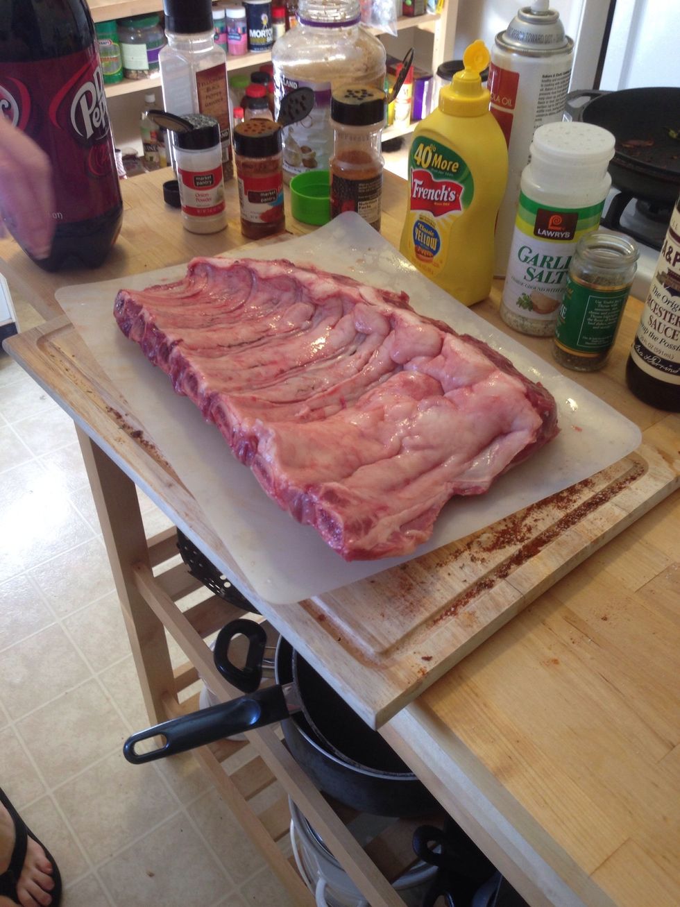 First there is the fatty area on the ribs. There is a huge debate about keeping or removing this. I removed it because the skin area is tougher when you eat them later.