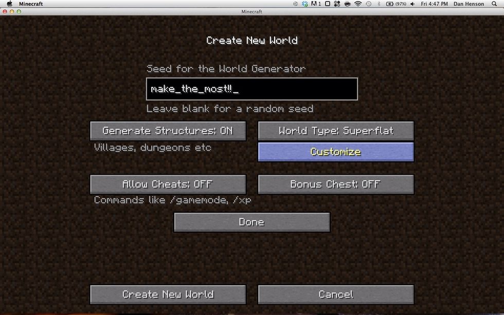 First thing: Instead of only using default worlds for survival, consider customizing a flatland! Just click on customize, then choose a preset or make your own.