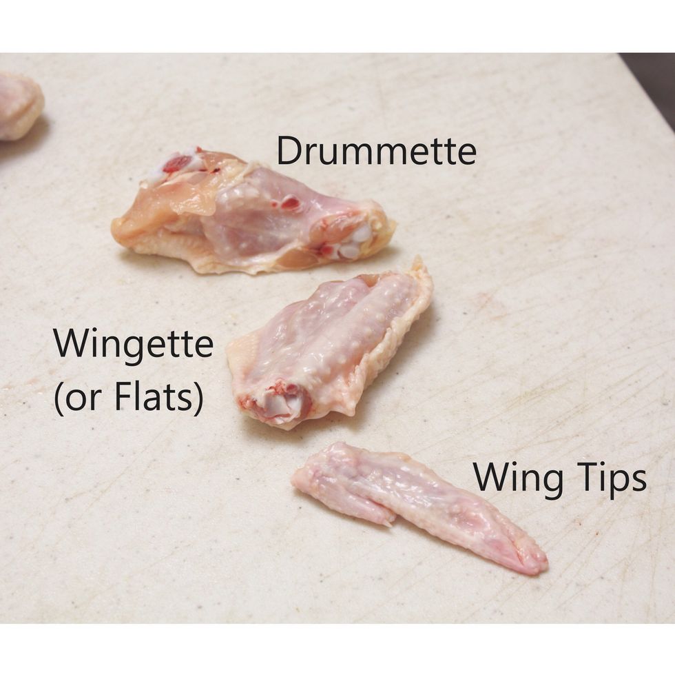 First, trim and break down the chicken wings. Keep the drumette and the wingette. Discard the wing tips or reserve for another use.