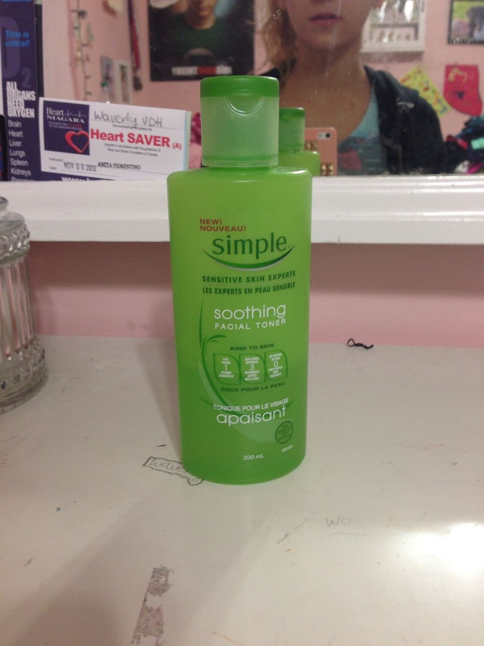 first use a calming toner all over your face and down your neck to replenish some moisture