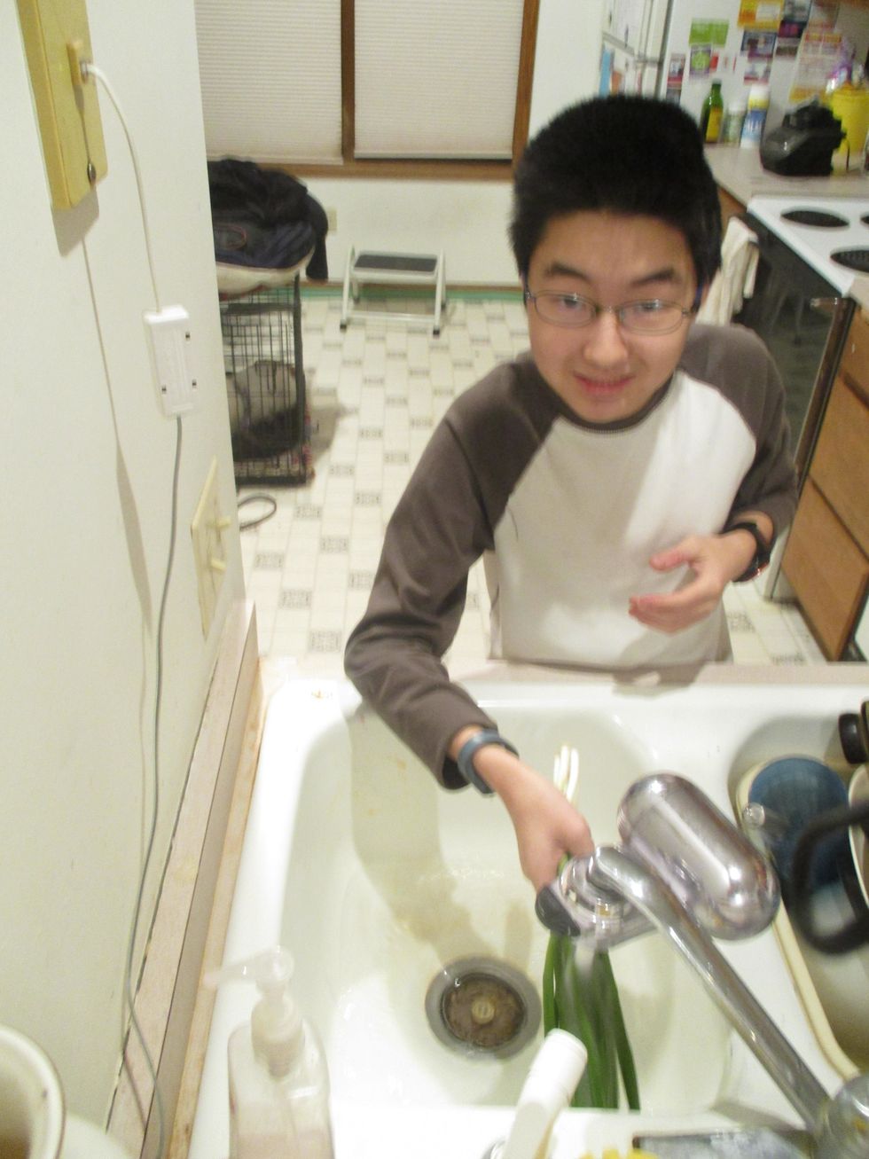 First wash the Scallions thoroughly and hold Scallions with 1 hand.