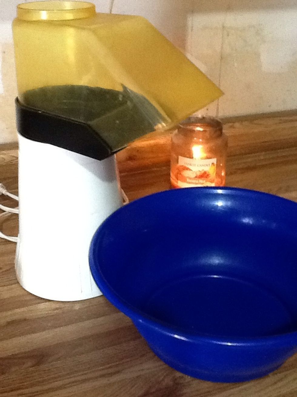 First we are going to make the popcorn I have an air popper but you can easily put a bag in the microwave