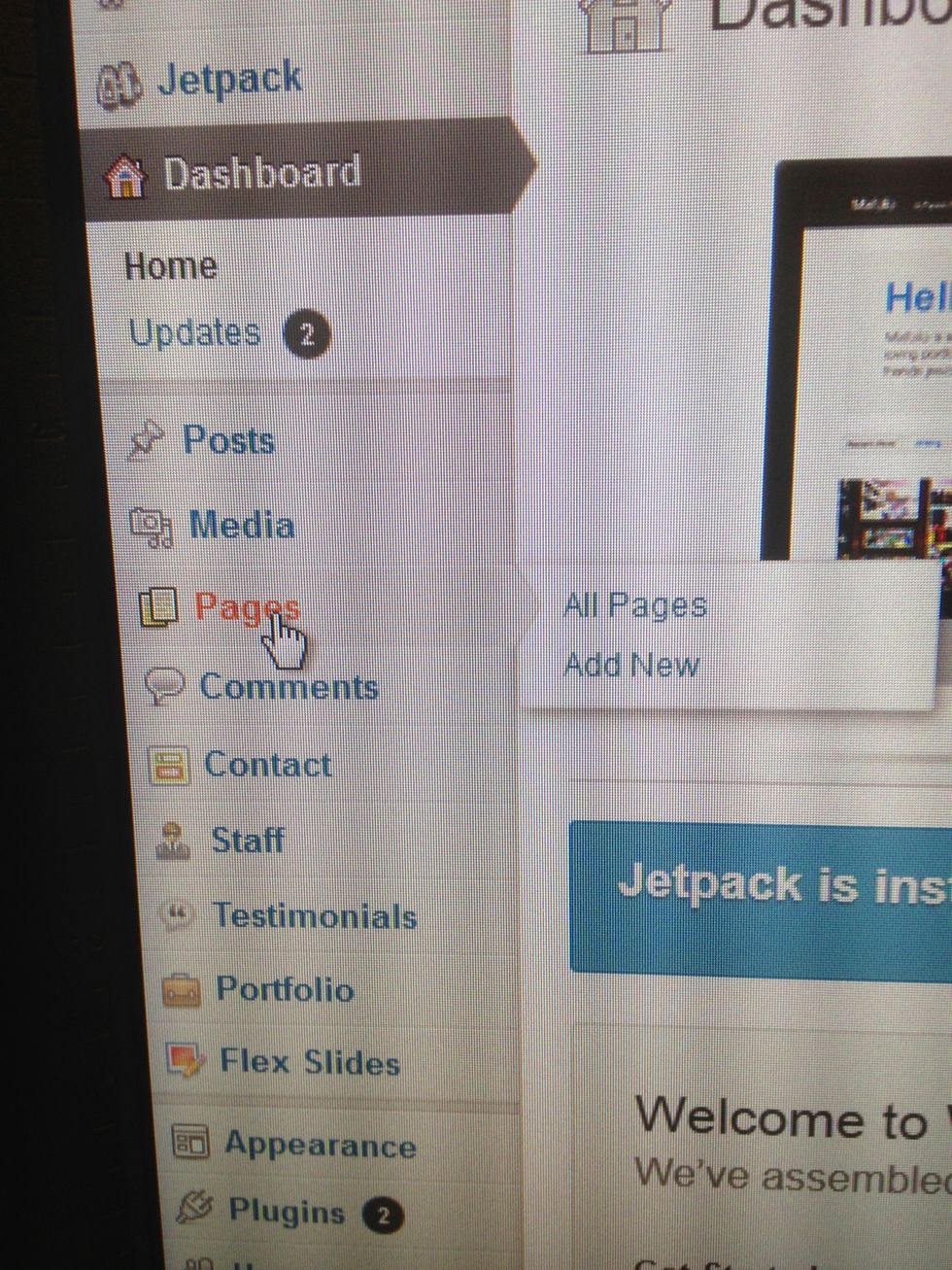 First we will learn to add / edit pages. Click on the pages button on the menu.