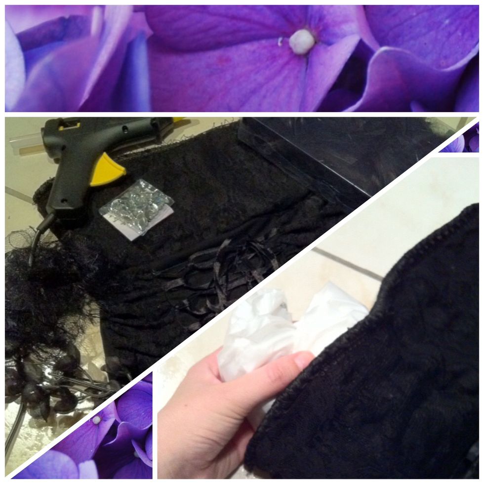 First wrap some plastic bags together and put them under the right breast in the corset.