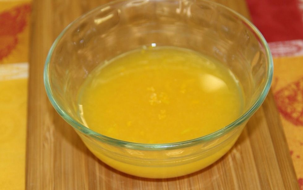 First you'll need 1/3 cup of fresh orange juice combine with the zest of 1 orange.