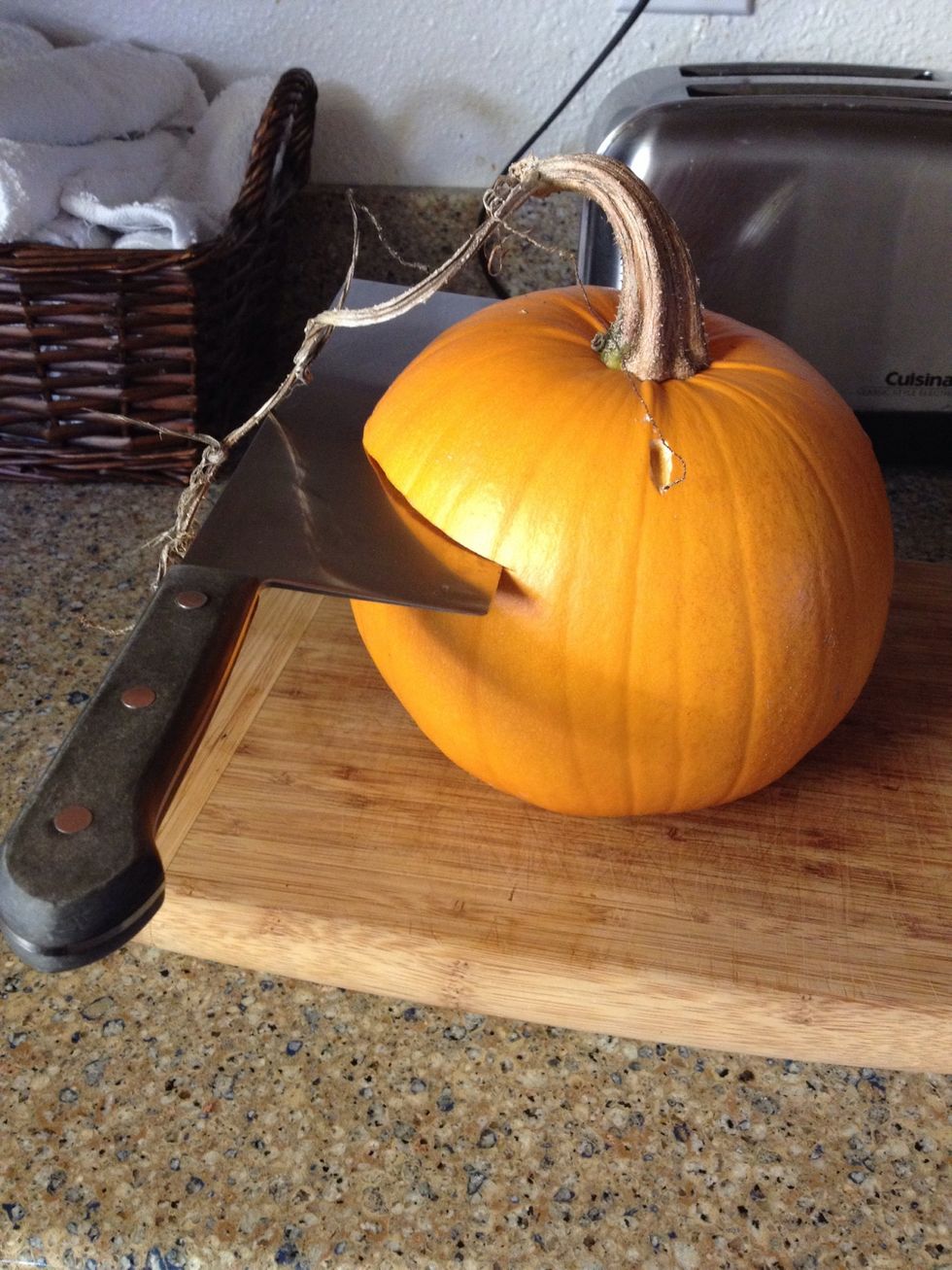 First you'll need to cut of the top of the pumpkin.
