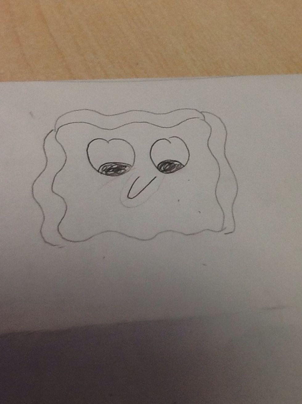 First ,you make wavey lines in a box form and big rounded eyes and a nose