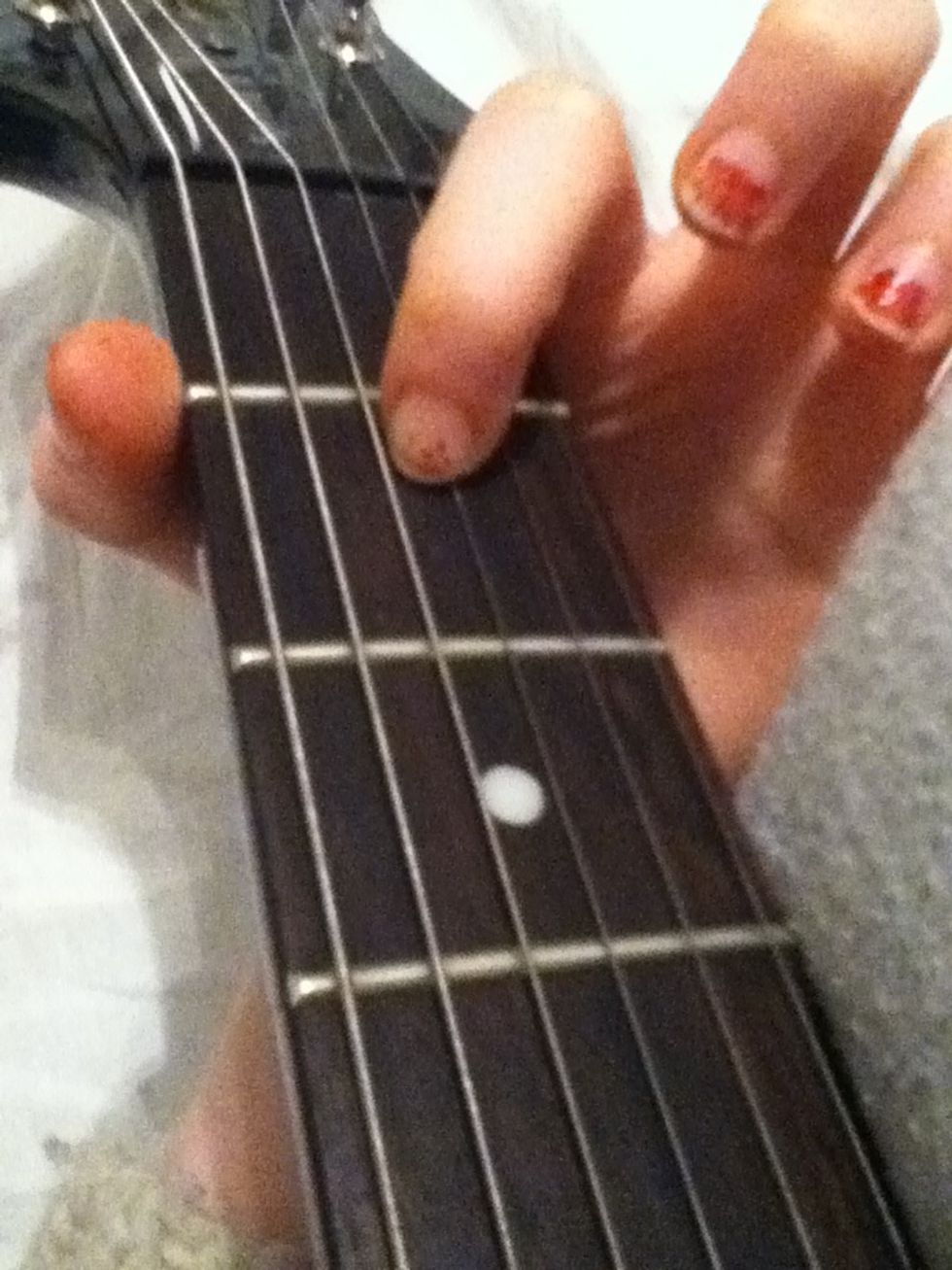First, you place your index finger at the fourth string. (the G string)