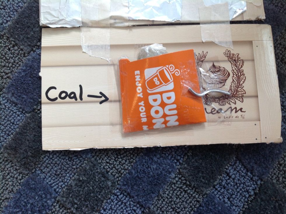 First, you put the coal in the metal case.