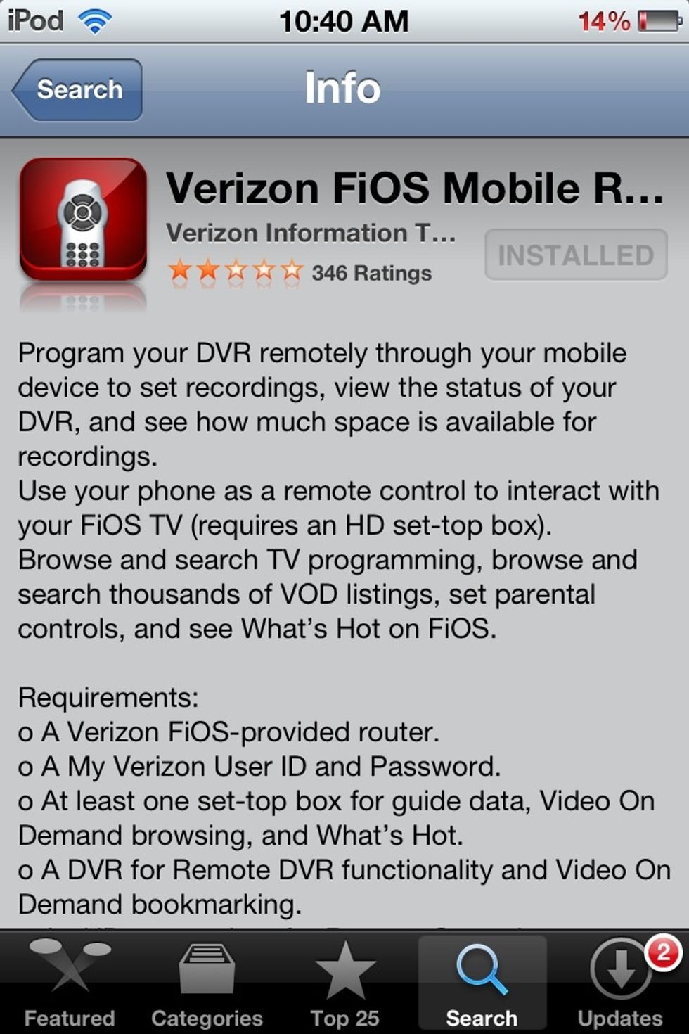 First you're going to download the Verizon Fios Mobile Remote app for free.