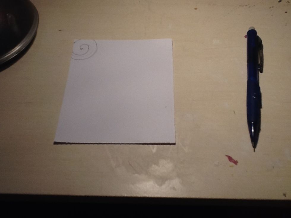 First, you start with a spiral with a circle at the end. Try to make the spiral a circle shape. Like so...