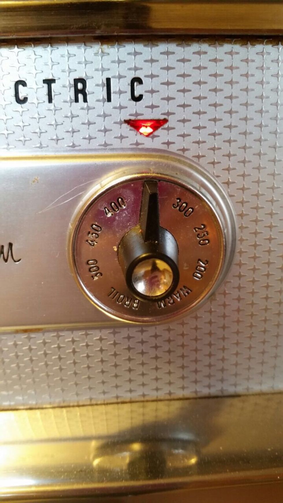 First you wanna set the temperature of the oven to preheat at 350 degrees Fahrenheit