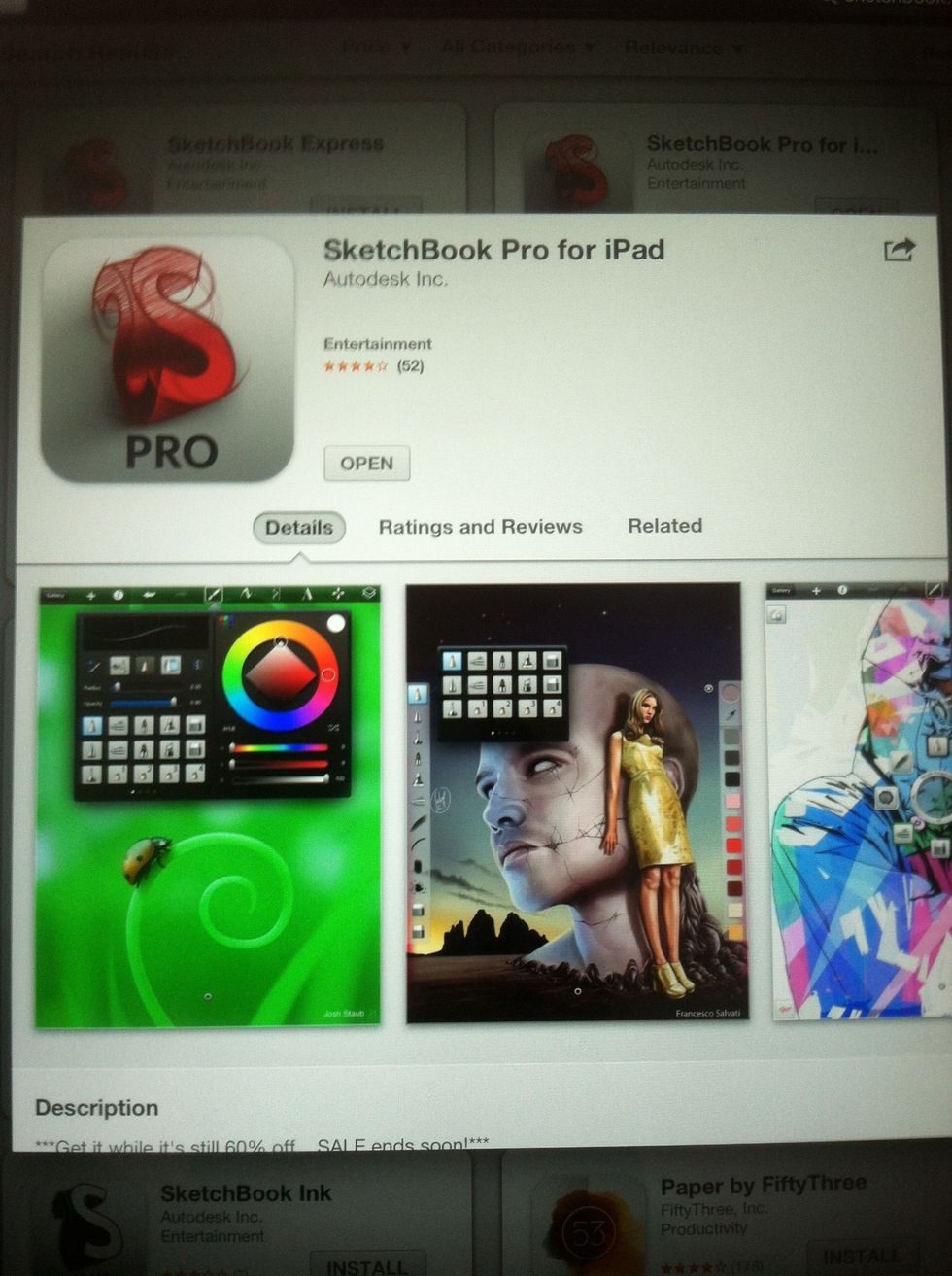 First you want to buy Sketchbook Pro from the App Store. Unless you have it already. I can't see the price since I bought it  but it's at least $5 and they have sales.