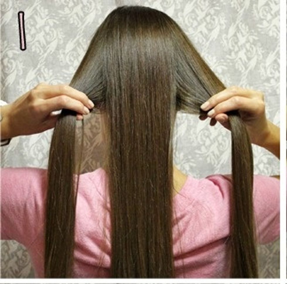 First you want to sperate your hair into 3 different parts...