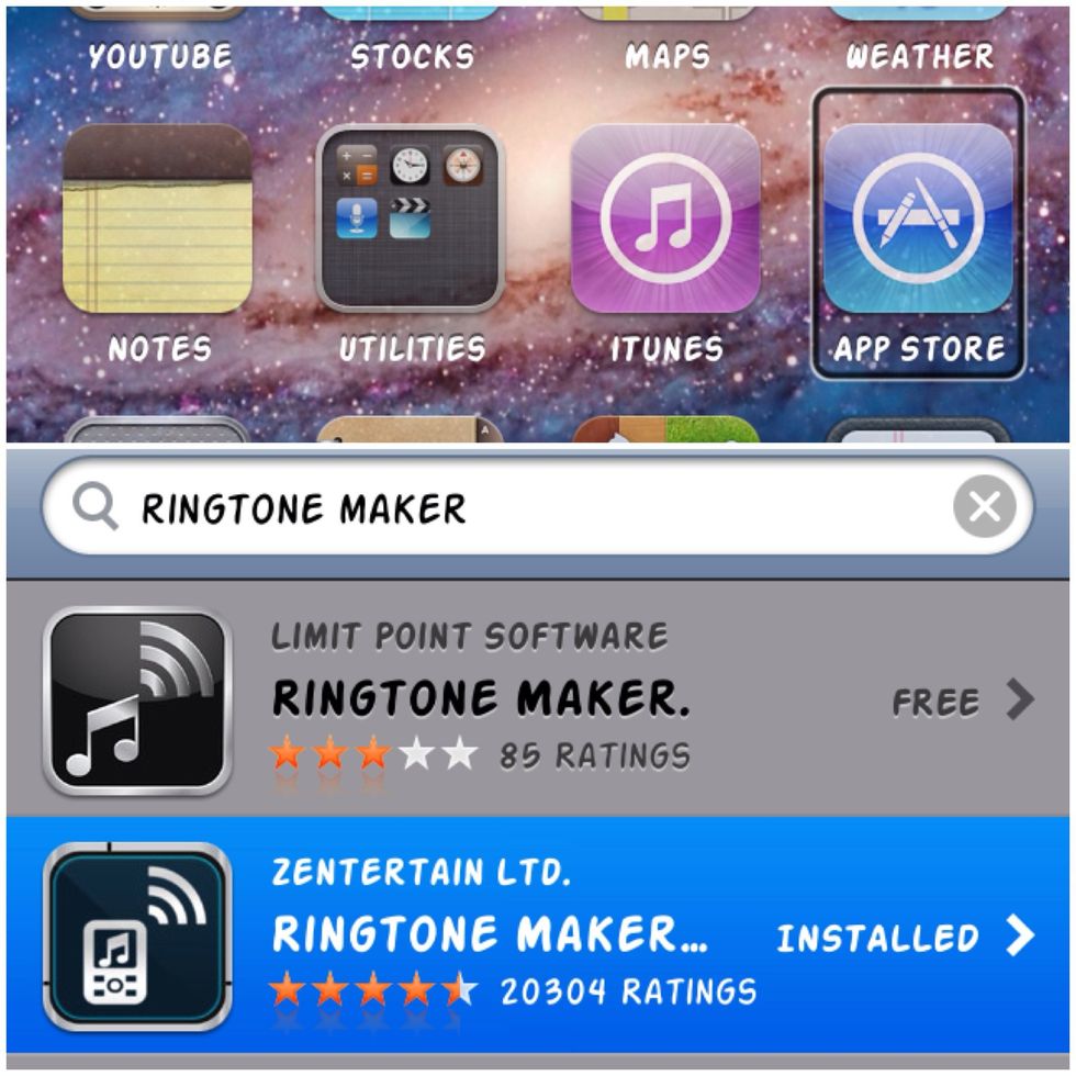 First you will need to get the app that lets you create your ringtones. Go to the app store and in the search bar type "Ringtone Maker". Choose the app I have selected, P.S. it's free! (: