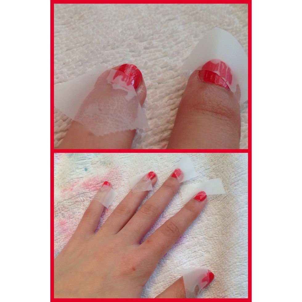 First your going to take the tape and put it over the "nice part" of the nail\ud83d\ude02Leave the chipped part to be painted over\ud83d\udc85