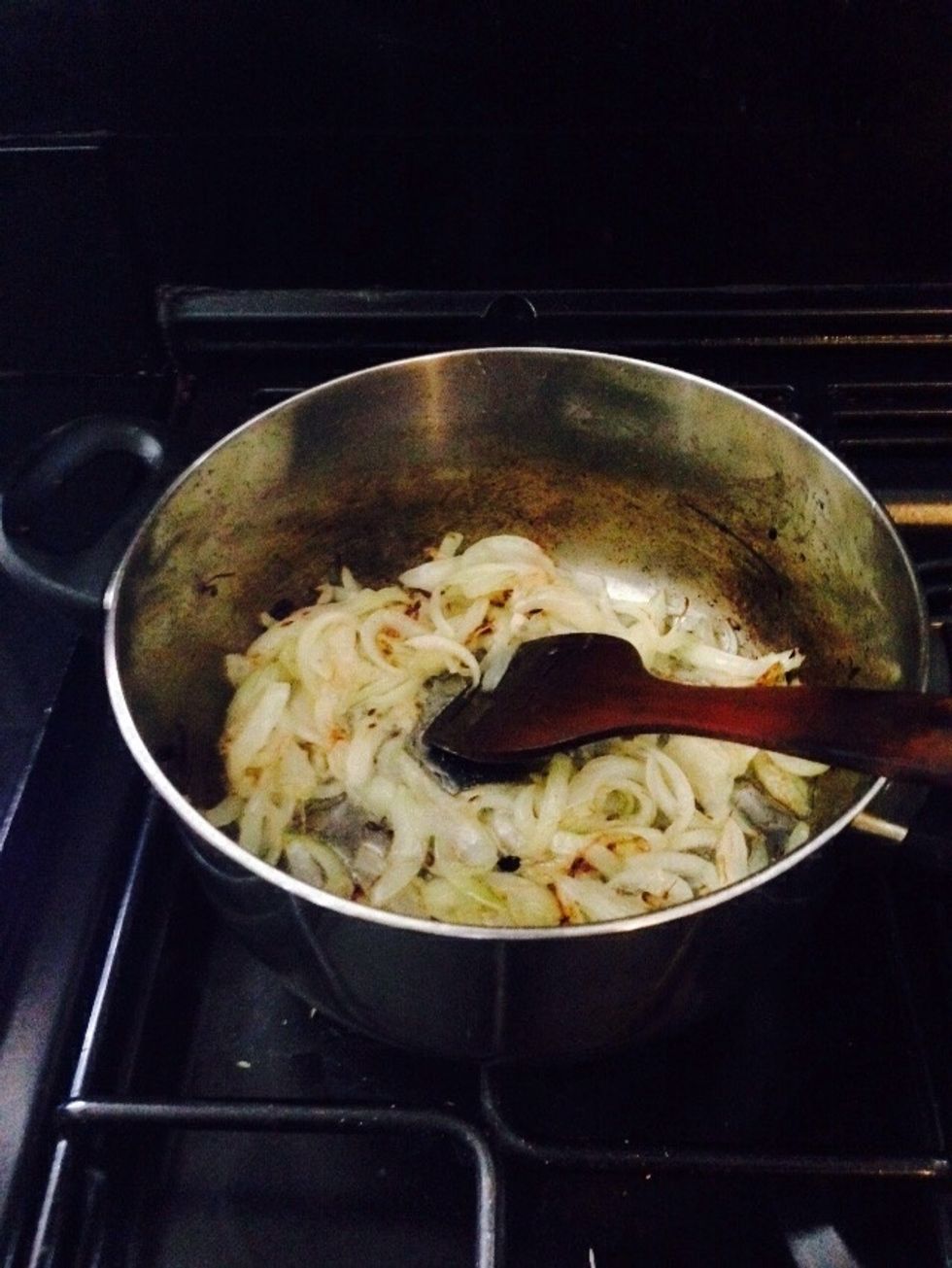 Firstly chop onions and fry in veg oil - make sure they're golden brown