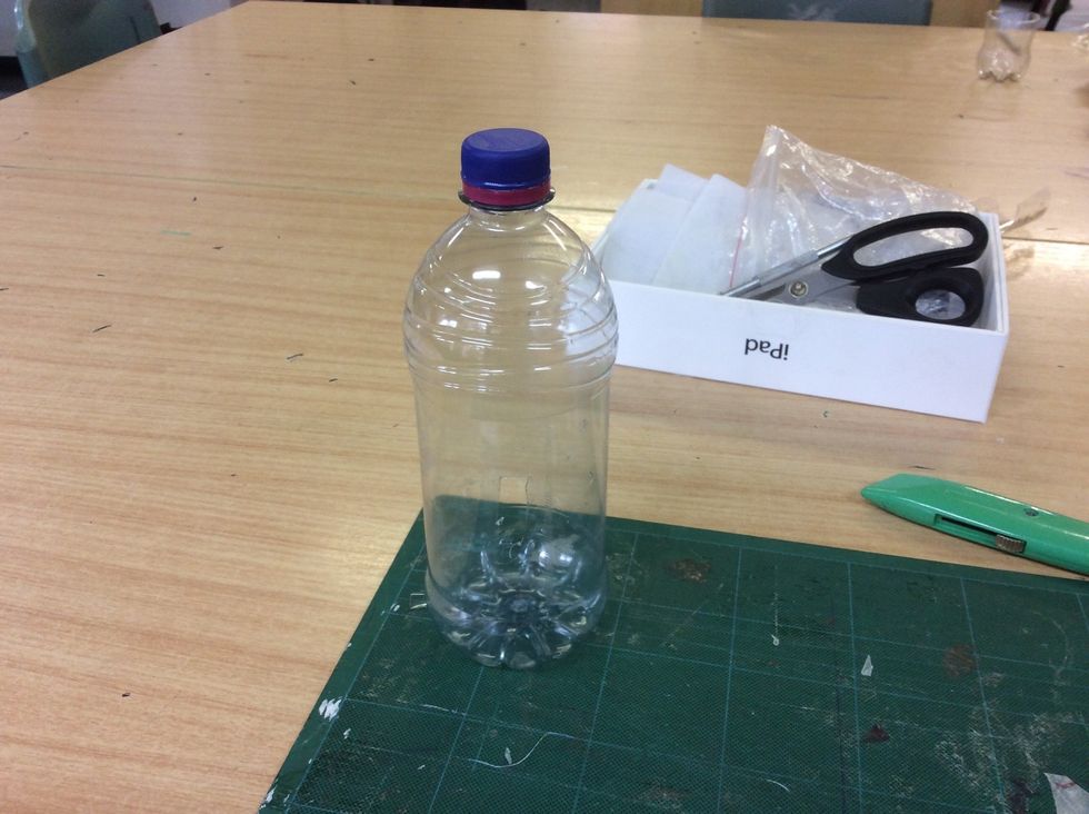 Firstly get a water bottle and put a blue cap on it