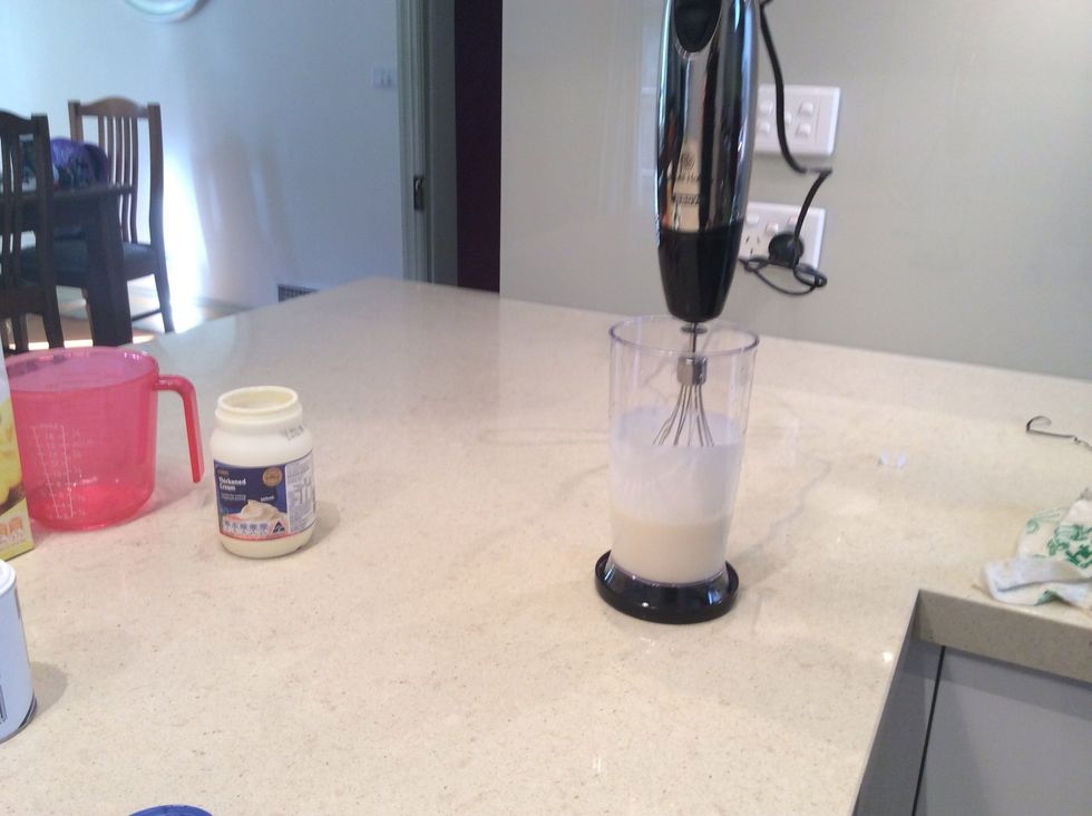 Firstly, whip the cream. Put this aside in another bowl.