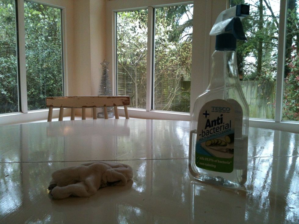 Firstly wipe down your working area with the help of an antibacterial spray as you don't want bits of old food going into the dough!