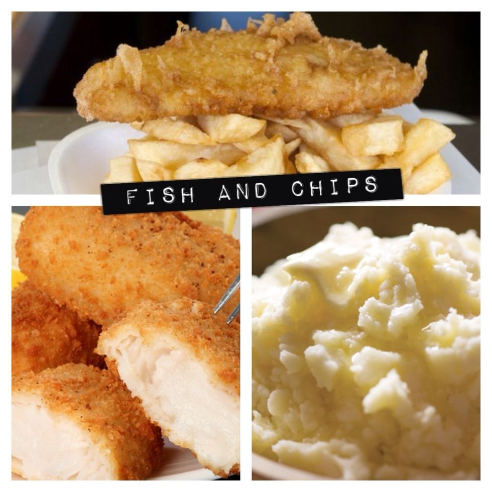 Fish & chips is quite popular in Britain. Battered cod and deep fried chips. Swap this out for cod in breadcrumbs with mash. You can have sweet potato mash &/or unbreaded fish as a healthier option.
