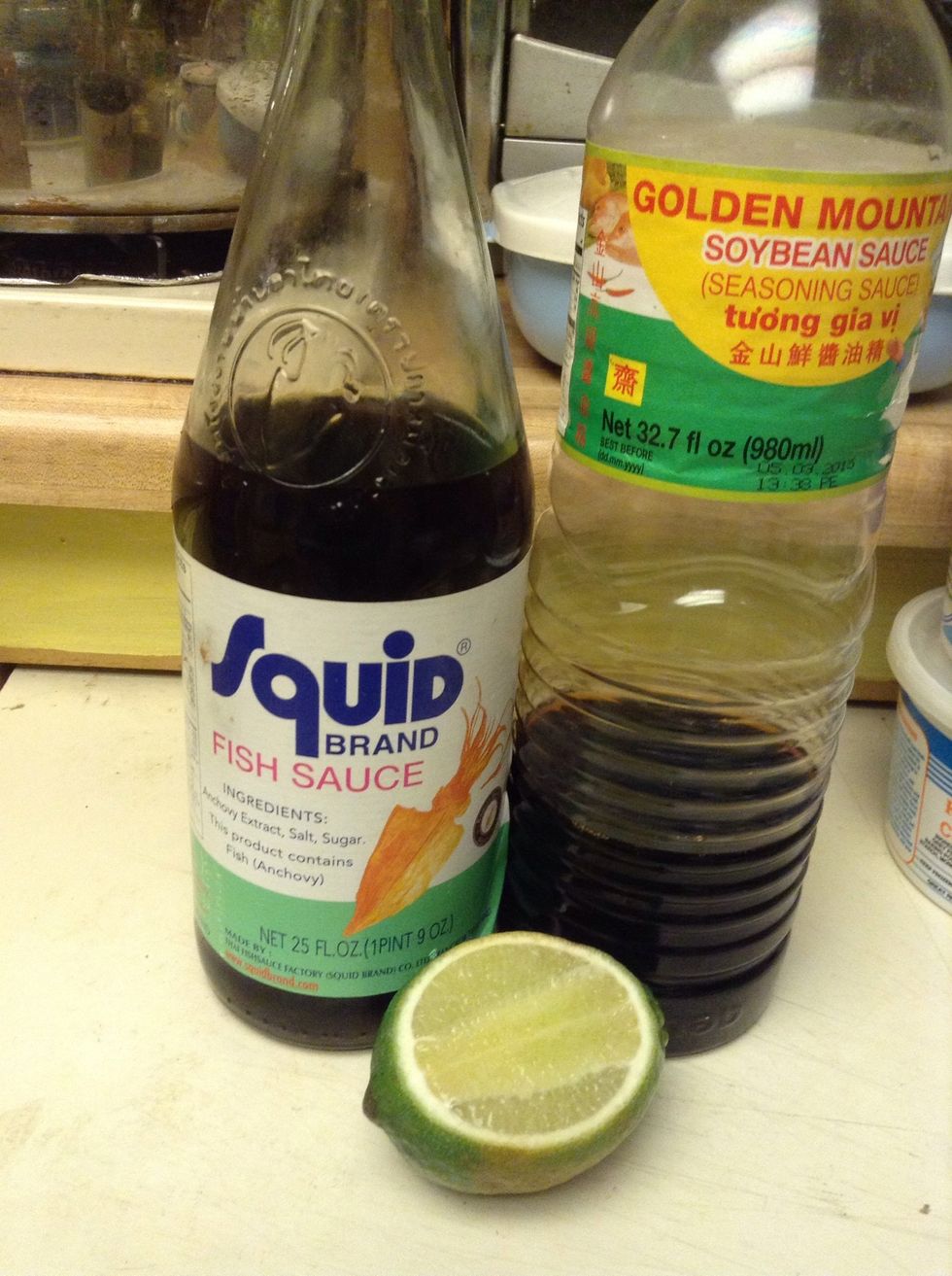 Fish sauce, soy sauce, lime juice.