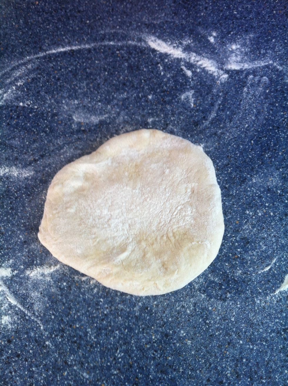 Flatten each piece with the palm of your hand, flour then...