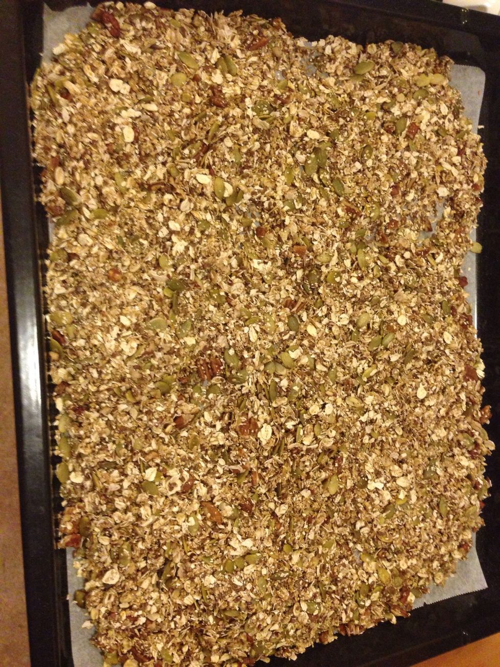 .."flatten" it out with a spatula to make even (to avoid it burns).