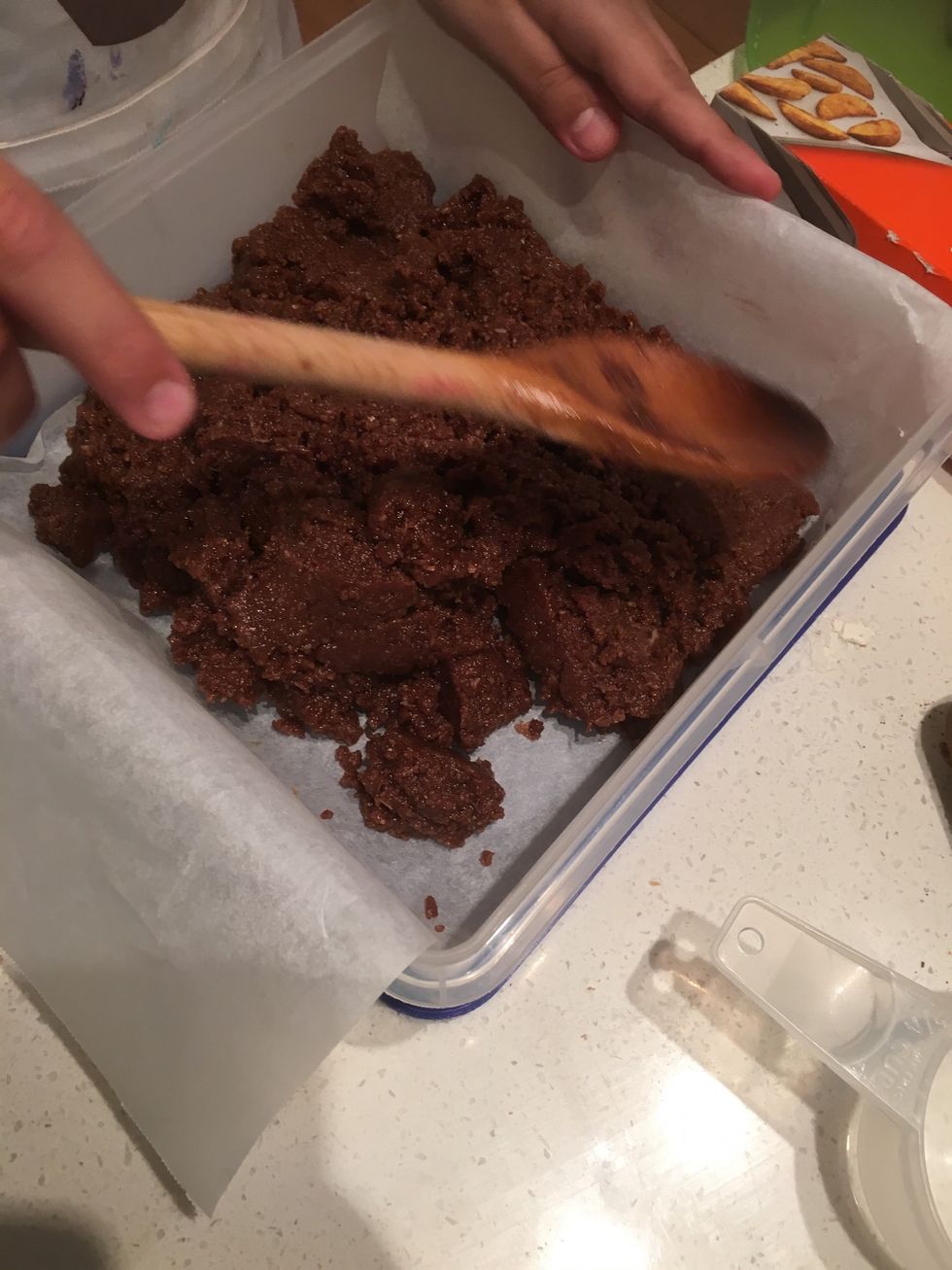 Flatten out the mixture onto the baking paper.