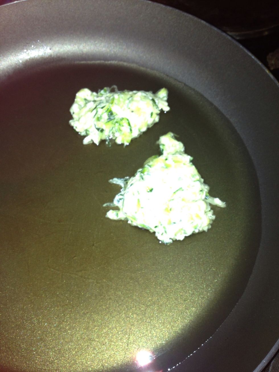 Flatten slightly with the spoon. Do not use BIG spoonfuls or the fritters will fall apart.