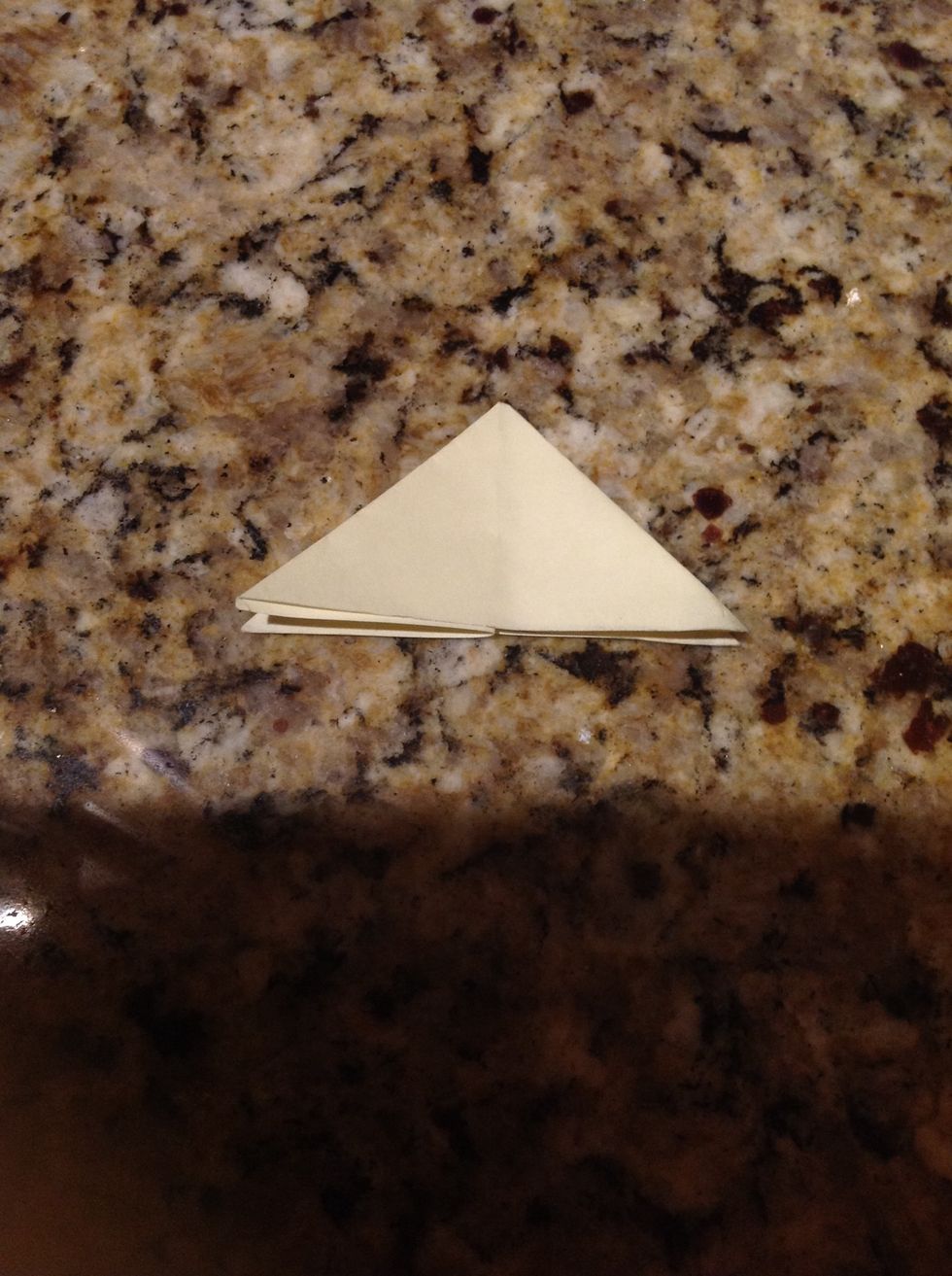 Flatten so you a get a triangle like this.  Notice the folds on the inside.