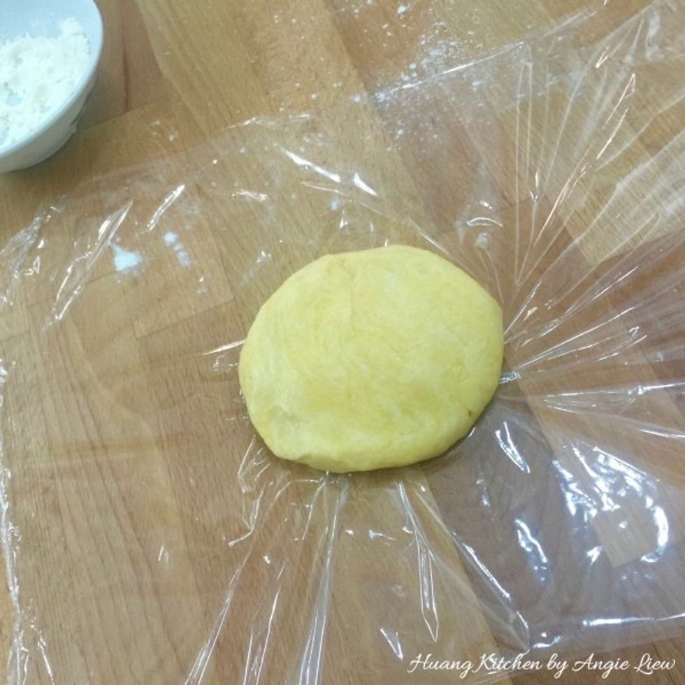 Flatten the dough a little. This will make rolling the dough easier after it's been chilled.