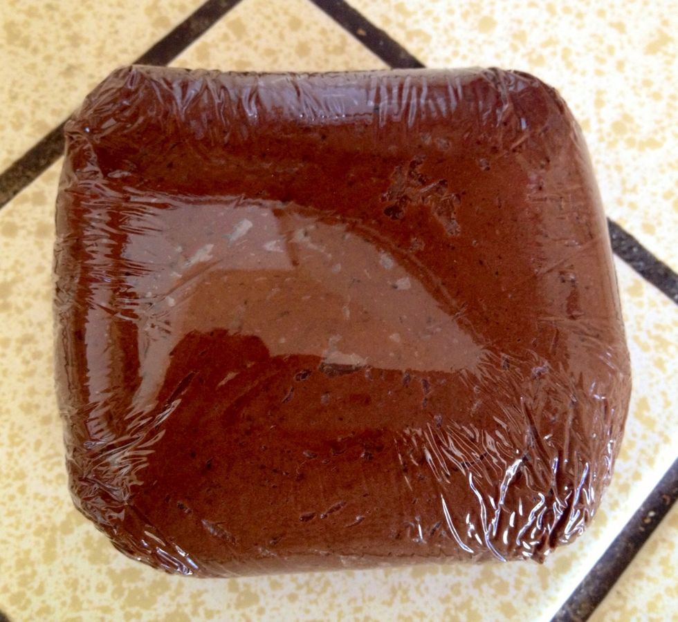 Flatten the dough into a disk and wrap with Saran Wrap.