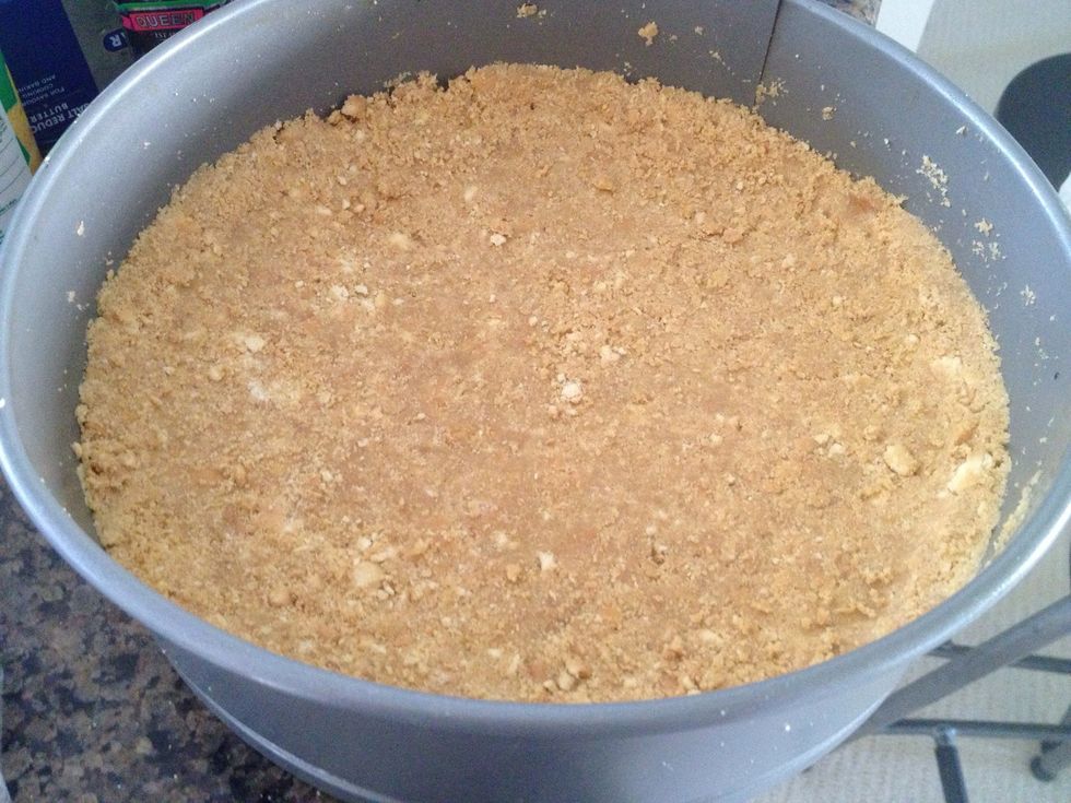 Flatten the mixture into the cake pan. Put it on refrigerator for a while. And you're done making the base! \ud83d\ude09