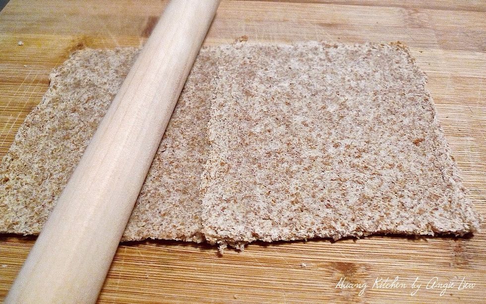 Flatten to as thin as possible with a rolling pin. This helps to join the bread together.