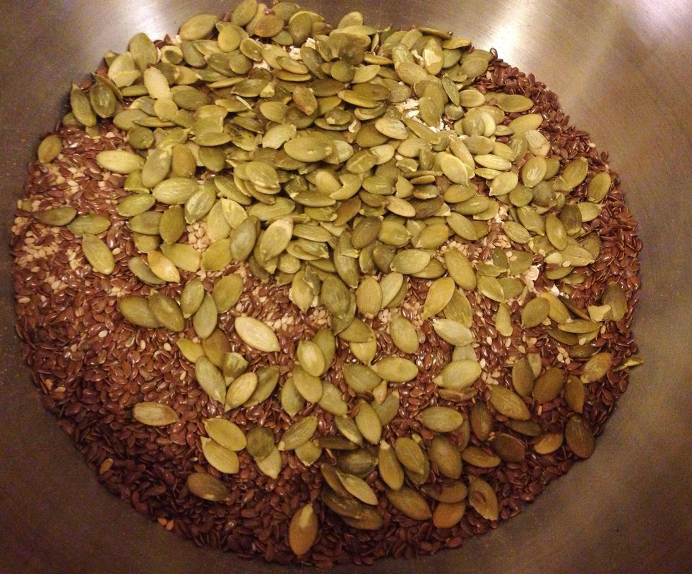 ..flax seeds (and more pumpkin seeds, since I didn't have any sunflower seeds).
