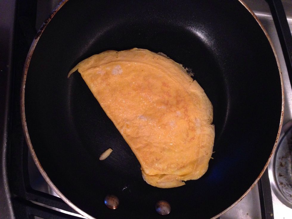 Flip after a few min. I folded mine in half so it would fit in the tortilla