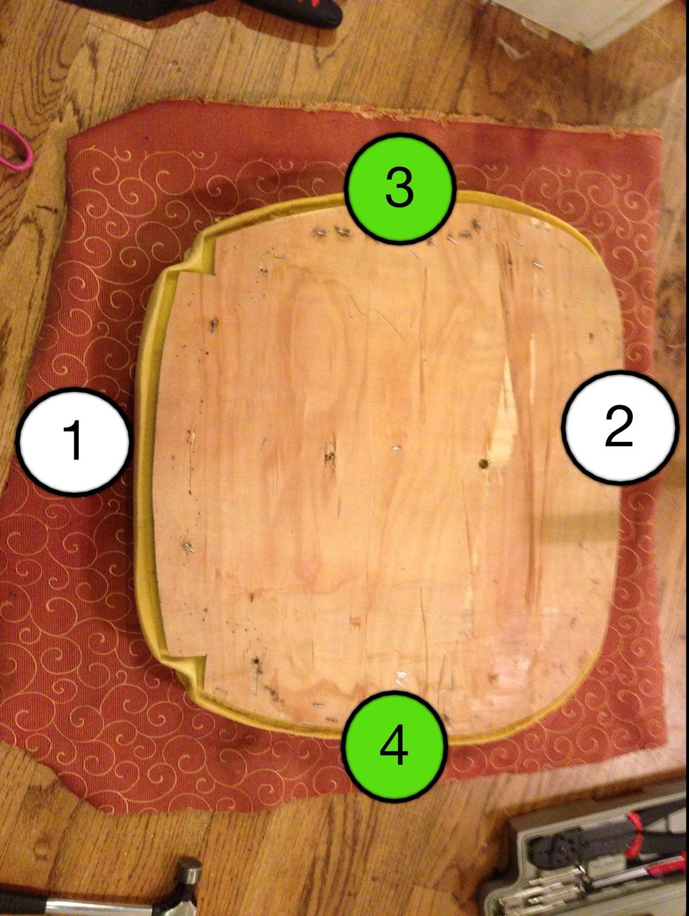 Flip and start by stapling down the straight edges opposite each other.