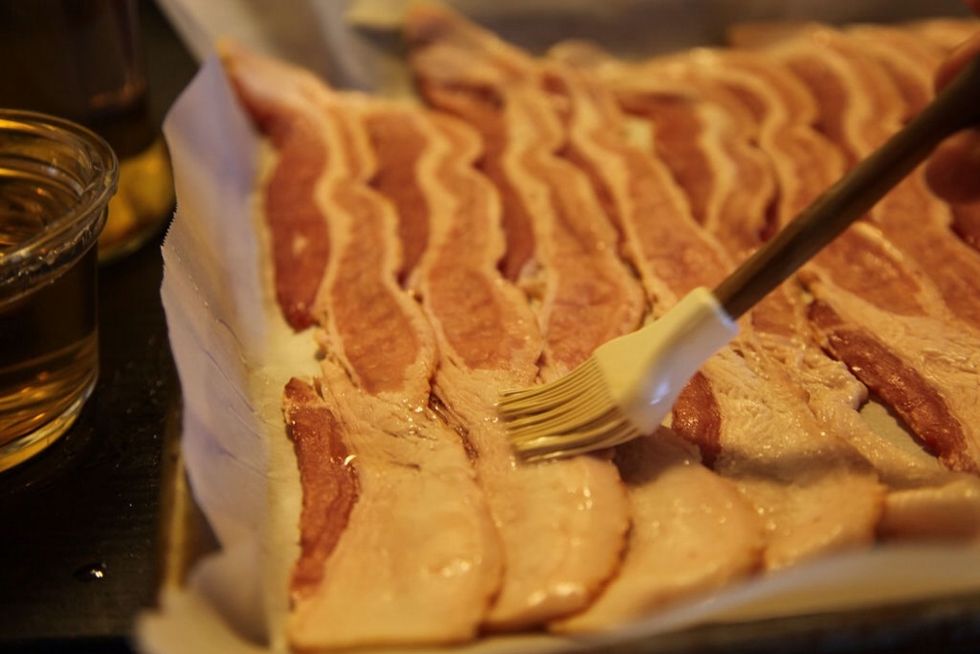 Flip bacon over and repeat the same process on the other side.