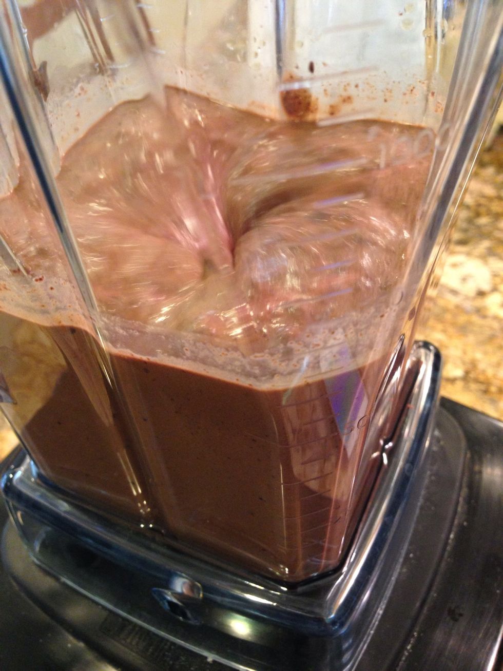 Flip it on. Blend until you can't see any more chocolate chunks.