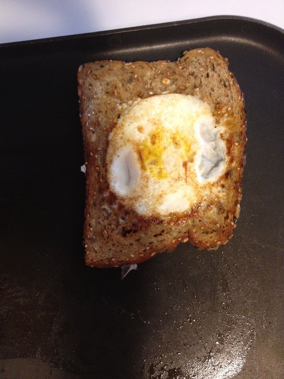 Flip over if you want the egg cooked more, like me.