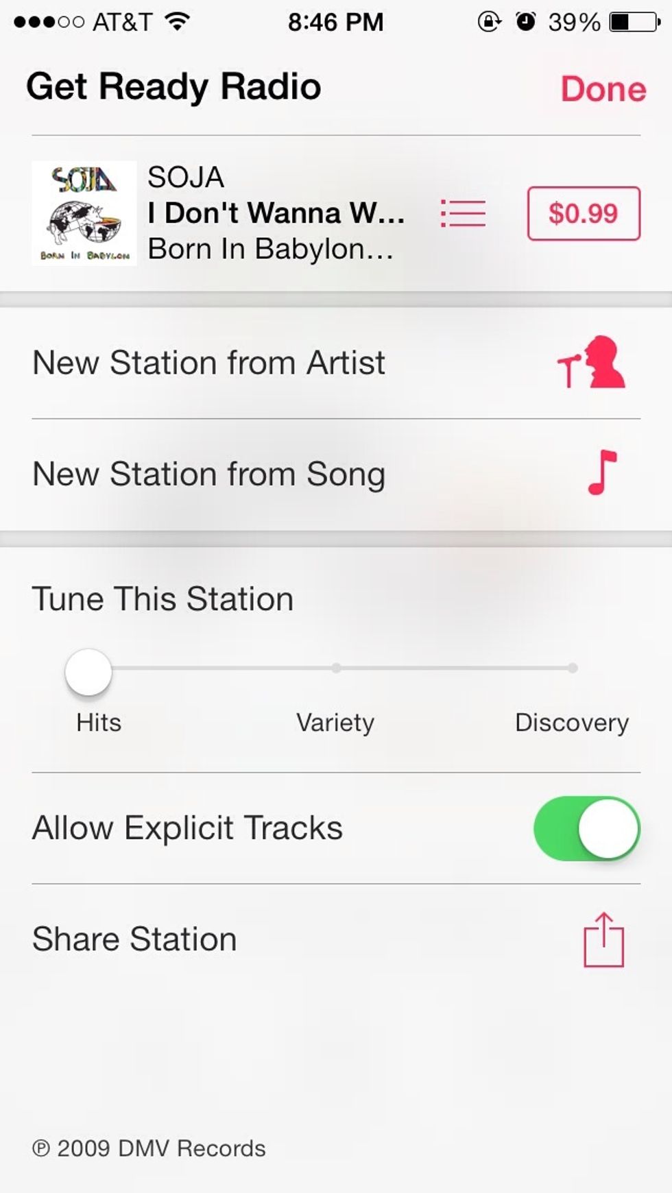 Flip the Allow Explicit Tracks switch. **Bonus:  you can fine-tune the variety of the station with the slider above. Select "Discovery" to find interesting artists who you might not have heard before.