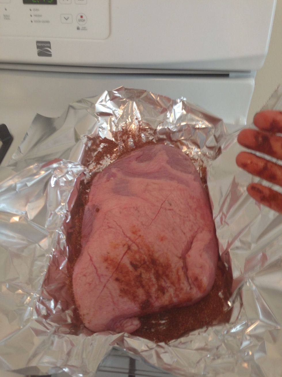 Flip the brisket over. You want the fat side up so the brisket stays nice and juicy.