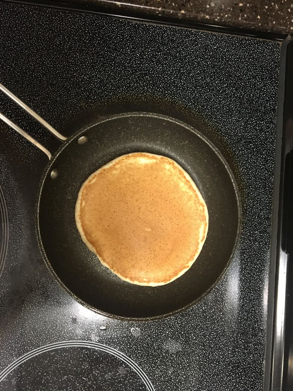 Flip the pancake when it is golden brown and cook the other side for about 1 minute